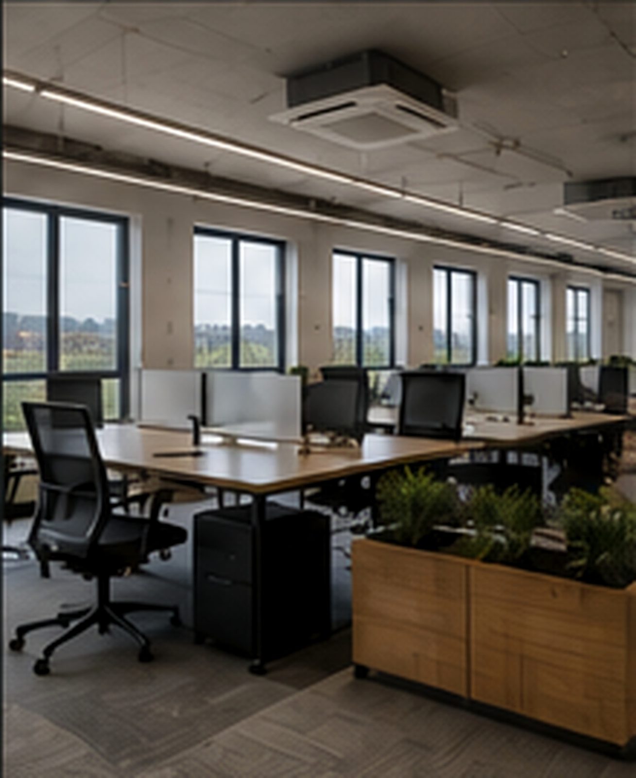 Commercial office refurbishment concept in Islington — open-plan workspace with LED linear lighting