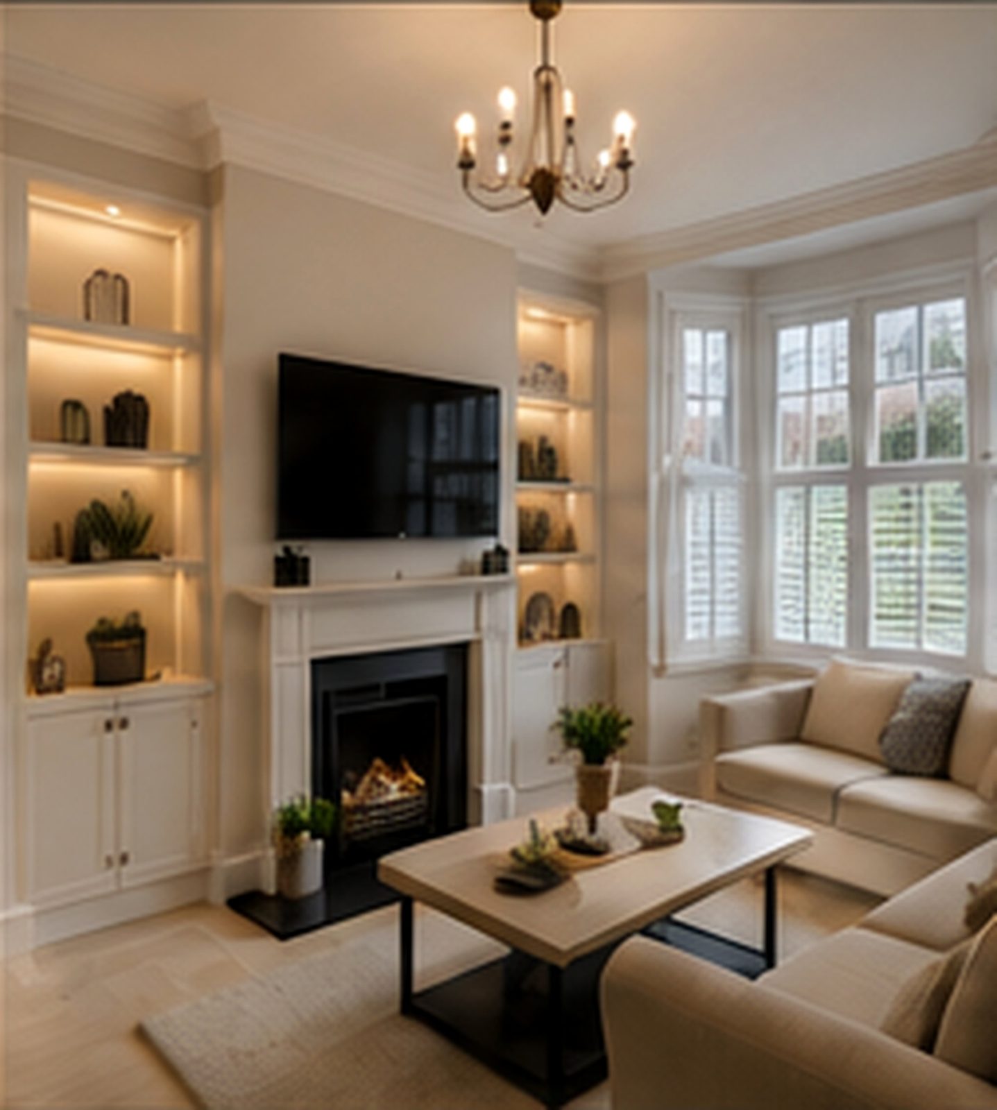 Victorian house refurbishment concept in Palmers Green — living room with feature lighting